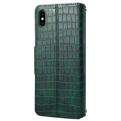 For iPhone XS Max Leather Case Crocodile Texture Phone Cover with Wallet Stand