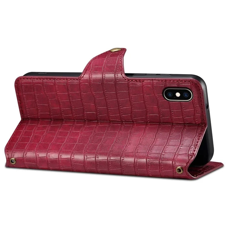 For iPhone XS Max Leather Case Crocodile Texture Phone Cover with Wallet Stand