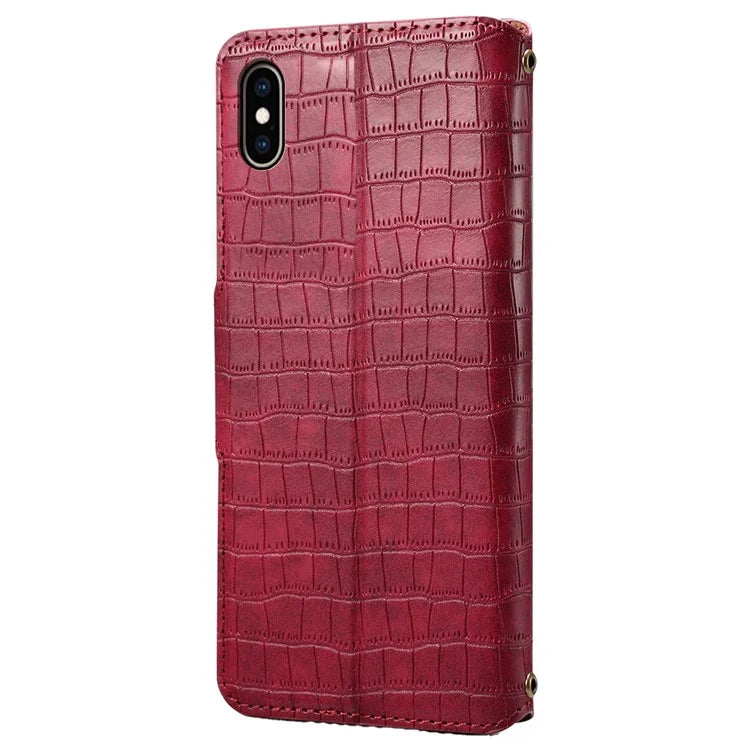 For iPhone XS Max Leather Case Crocodile Texture Phone Cover with Wallet Stand