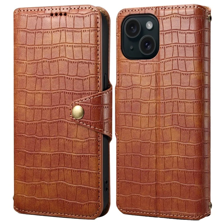 For iPhone 15 Leather Case Crocodile Texture Wallet Full Protection Phone Cover