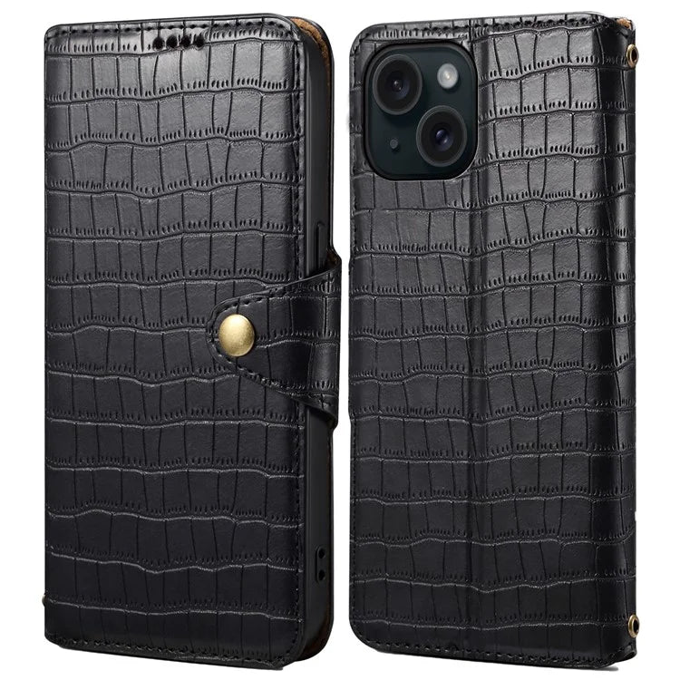 For iPhone 15 Leather Case Crocodile Texture Wallet Full Protection Phone Cover
