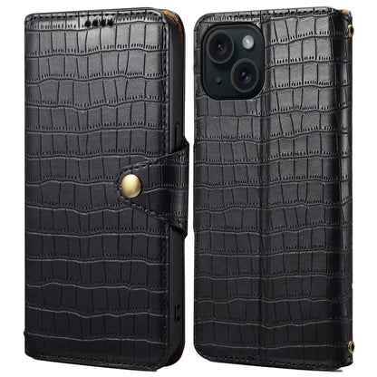 For iPhone 15 Leather Case Crocodile Texture Wallet Full Protection Phone Cover