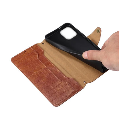 For iPhone 15 Leather Case Crocodile Texture Wallet Full Protection Phone Cover
