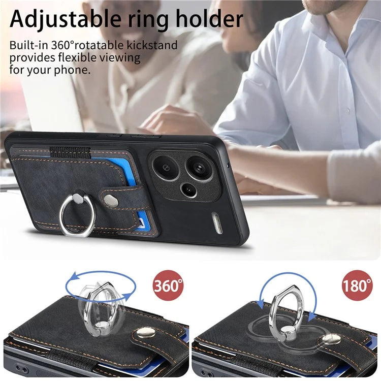 D2 For Xiaomi Redmi Note 13 Pro+ 5G Ring Phone Protective Cover Phone Card Holder Kickstand