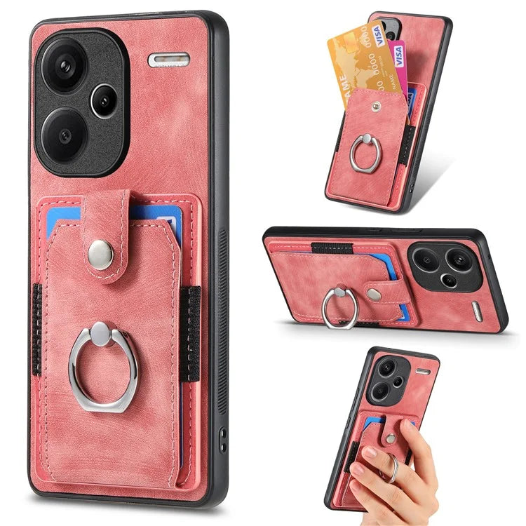 D2 For Xiaomi Redmi Note 13 Pro+ 5G Ring Phone Protective Cover Phone Card Holder Kickstand