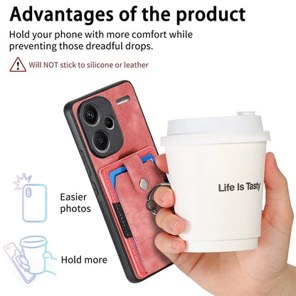 D2 For Xiaomi Redmi Note 13 Pro+ 5G Ring Phone Protective Cover Phone Card Holder Kickstand