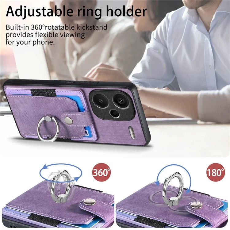 D2 For Xiaomi Redmi Note 13 Pro+ 5G Ring Phone Protective Cover Phone Card Holder Kickstand