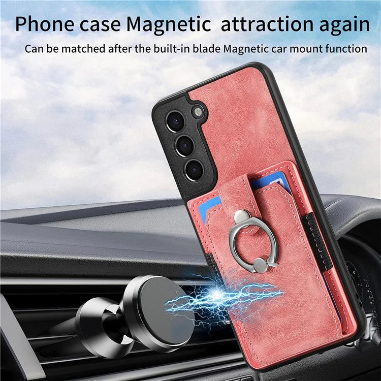 D2 For Samsung Galaxy S22+ 5G Kickstand Case TPU+PU Leather Phone Cover with Card Slot