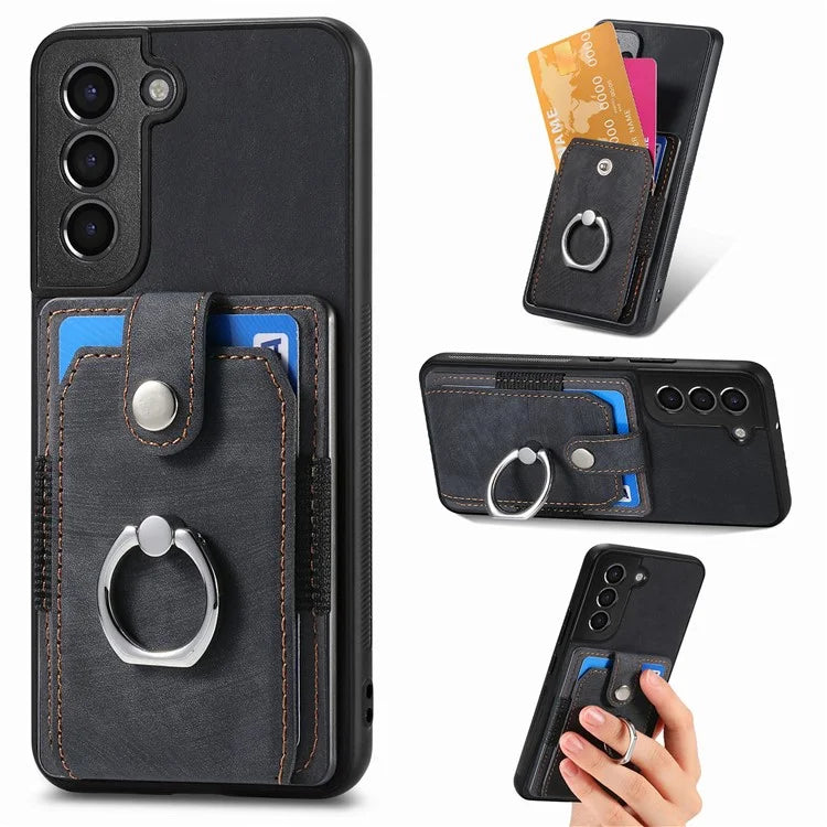 D2 For Samsung Galaxy S22+ 5G Kickstand Case TPU+PU Leather Phone Cover with Card Slot