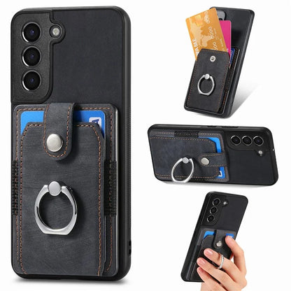 D2 For Samsung Galaxy S22+ 5G Kickstand Case TPU+PU Leather Phone Cover with Card Slot