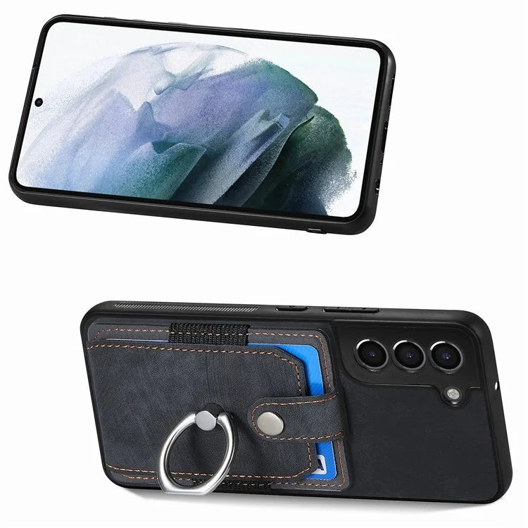 D2 For Samsung Galaxy S22+ 5G Kickstand Case TPU+PU Leather Phone Cover with Card Slot