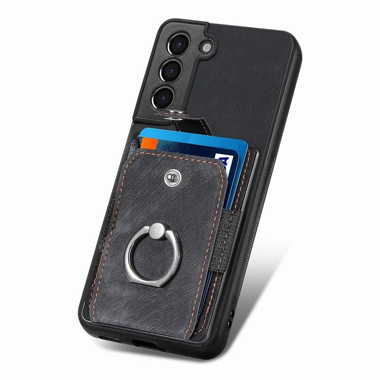 D2 For Samsung Galaxy S22+ 5G Kickstand Case TPU+PU Leather Phone Cover with Card Slot