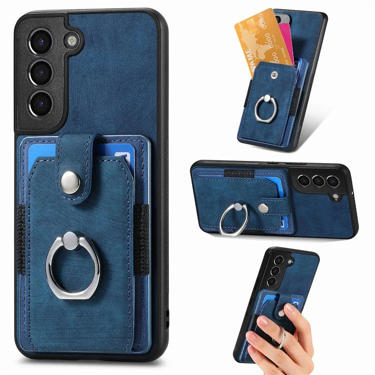 D2 For Samsung Galaxy S22+ 5G Kickstand Case TPU+PU Leather Phone Cover with Card Slot