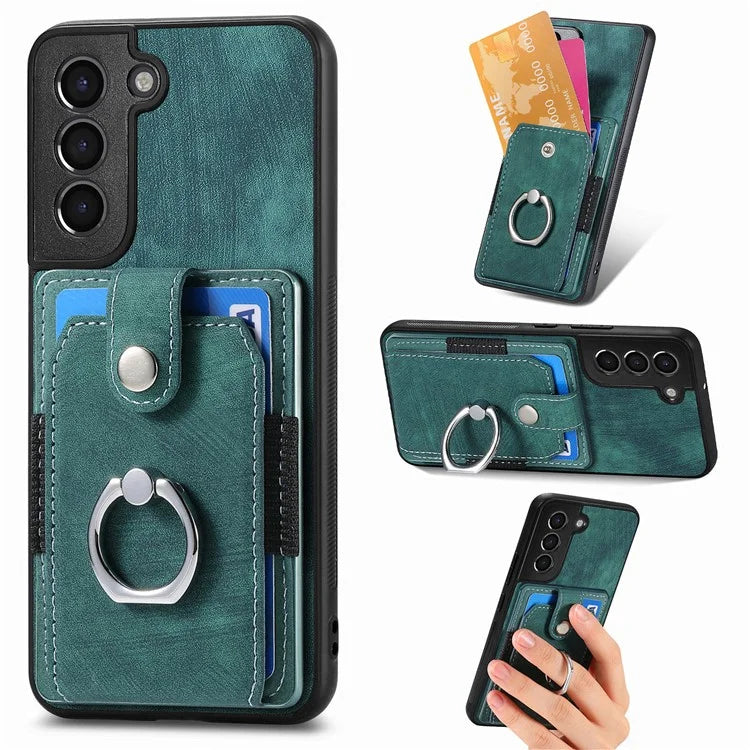 D2 For Samsung Galaxy S22+ 5G Kickstand Case TPU+PU Leather Phone Cover with Card Slot