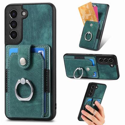 D2 For Samsung Galaxy S22+ 5G Kickstand Case TPU+PU Leather Phone Cover with Card Slot