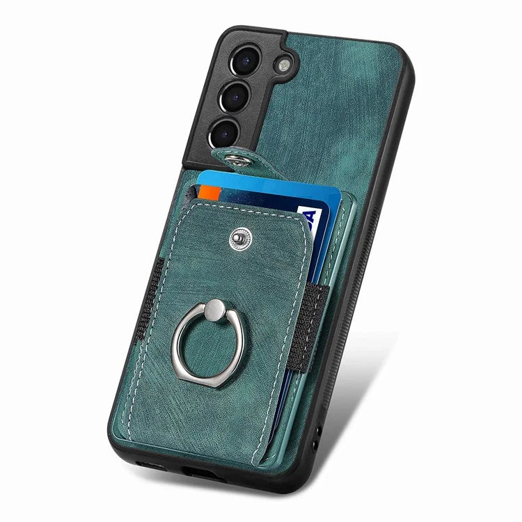 D2 For Samsung Galaxy S22+ 5G Kickstand Case TPU+PU Leather Phone Cover with Card Slot