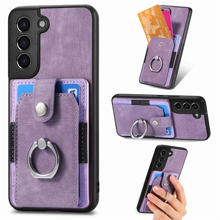 D2 For Samsung Galaxy S22+ 5G Kickstand Case TPU+PU Leather Phone Cover with Card Slot