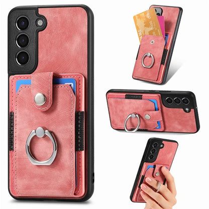 D2 For Samsung Galaxy S21 FE 5G Protective Case Ring Holder Kickstand TPU+PU Phone Case