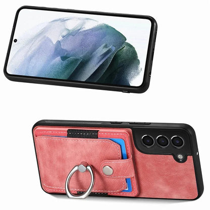 D2 For Samsung Galaxy S21 FE 5G Protective Case Ring Holder Kickstand TPU+PU Phone Case