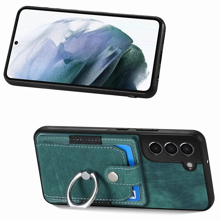 D2 For Samsung Galaxy S21 FE 5G Protective Case Ring Holder Kickstand TPU+PU Phone Case