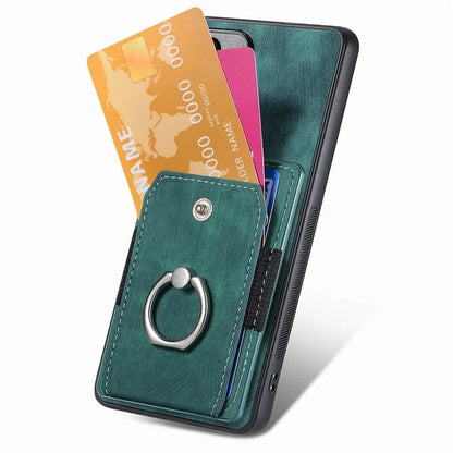 D2 For Samsung Galaxy S21 FE 5G Protective Case Ring Holder Kickstand TPU+PU Phone Case
