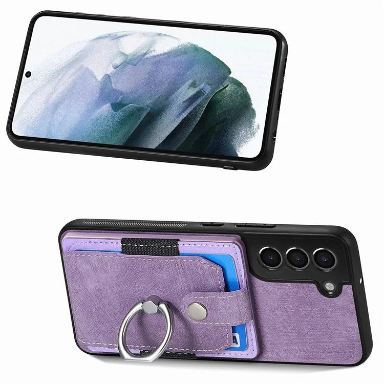 D2 For Samsung Galaxy S21 FE 5G Protective Case Ring Holder Kickstand TPU+PU Phone Case