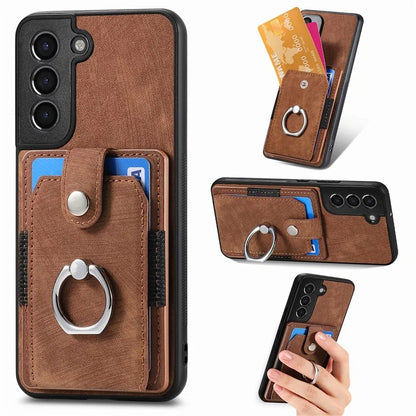 D2 For Samsung Galaxy S21 FE 5G Protective Case Ring Holder Kickstand TPU+PU Phone Case