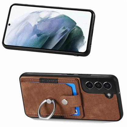 D2 For Samsung Galaxy S21 FE 5G Protective Case Ring Holder Kickstand TPU+PU Phone Case