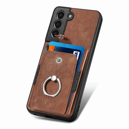 D2 For Samsung Galaxy S21 FE 5G Protective Case Ring Holder Kickstand TPU+PU Phone Case