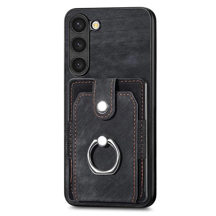 D2 For Samsung Galaxy S23+ Case Ring Kickstand Elastic Card Holder Leather+TPU Phone Cover