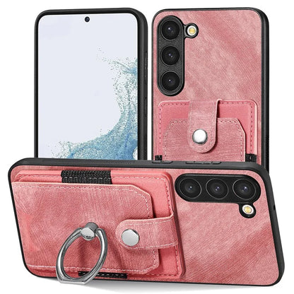 D2 For Samsung Galaxy S23+ Case Ring Kickstand Elastic Card Holder Leather+TPU Phone Cover