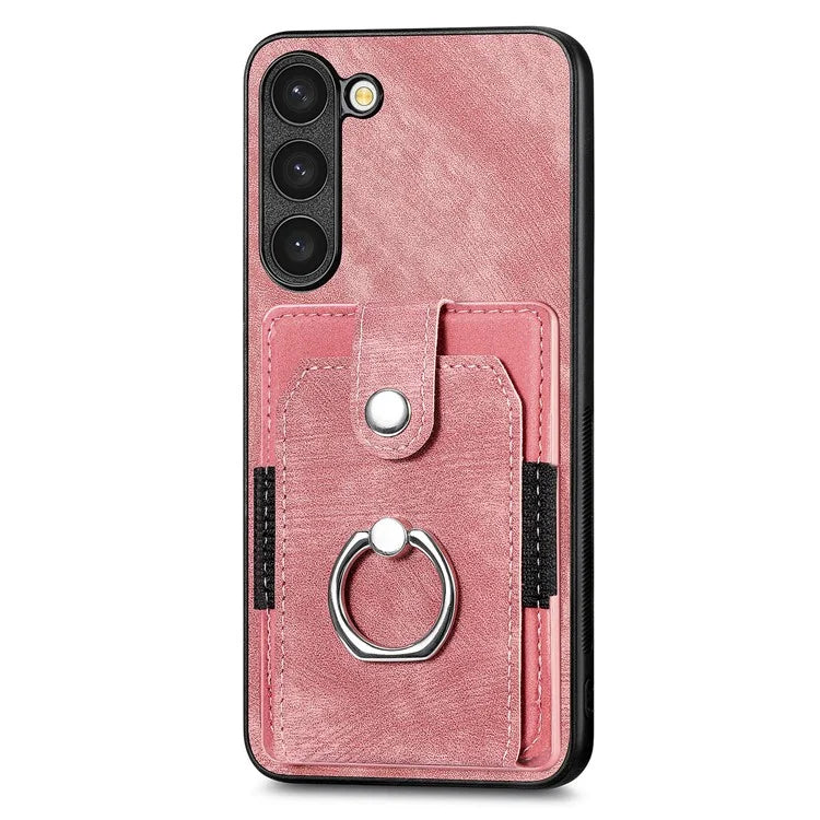 D2 For Samsung Galaxy S23+ Case Ring Kickstand Elastic Card Holder Leather+TPU Phone Cover