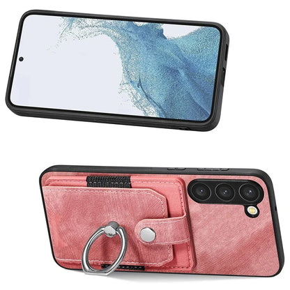 D2 For Samsung Galaxy S23+ Case Ring Kickstand Elastic Card Holder Leather+TPU Phone Cover