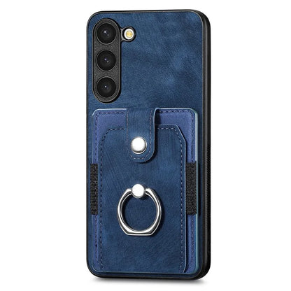 D2 For Samsung Galaxy S23+ Case Ring Kickstand Elastic Card Holder Leather+TPU Phone Cover