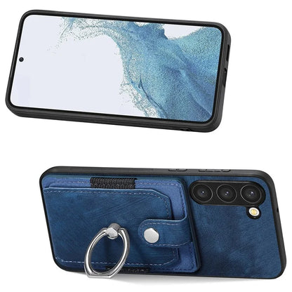 D2 For Samsung Galaxy S23+ Case Ring Kickstand Elastic Card Holder Leather+TPU Phone Cover