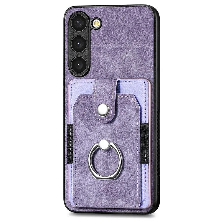 D2 For Samsung Galaxy S23+ Case Ring Kickstand Elastic Card Holder Leather+TPU Phone Cover