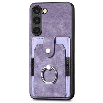D2 For Samsung Galaxy S23+ Case Ring Kickstand Elastic Card Holder Leather+TPU Phone Cover