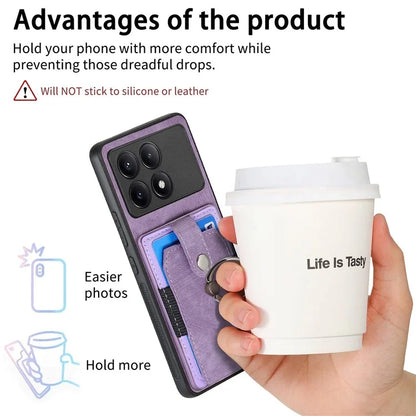 D2 For Xiaomi Redmi K70E 5G / Poco X6 Pro 5G Ring Holder Phone Case PU Leather+TPU Card Holder Phone Cover