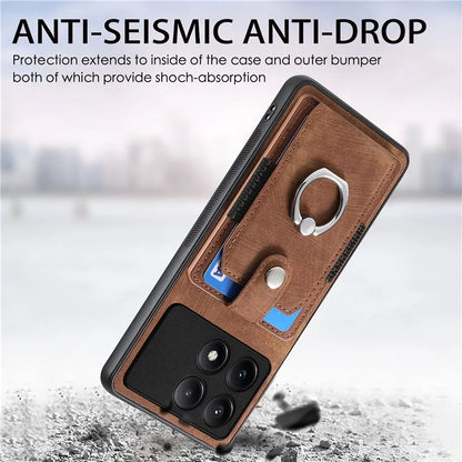 D2 For Xiaomi Redmi K70E 5G / Poco X6 Pro 5G Ring Holder Phone Case PU Leather+TPU Card Holder Phone Cover