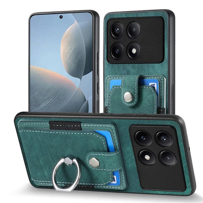 D2 For Xiaomi Redmi K70E 5G / Poco X6 Pro 5G Ring Holder Phone Case PU Leather+TPU Card Holder Phone Cover