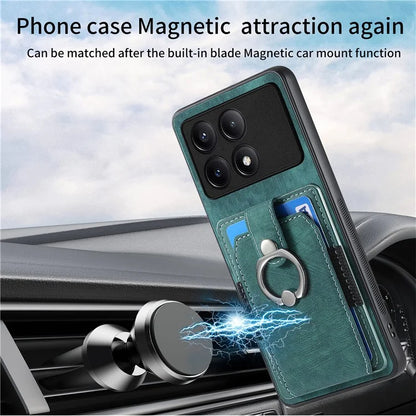 D2 For Xiaomi Redmi K70E 5G / Poco X6 Pro 5G Ring Holder Phone Case PU Leather+TPU Card Holder Phone Cover