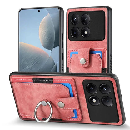 D2 For Xiaomi Redmi K70E 5G / Poco X6 Pro 5G Ring Holder Phone Case PU Leather+TPU Card Holder Phone Cover