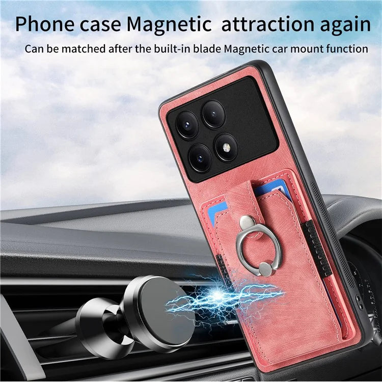 D2 For Xiaomi Redmi K70E 5G / Poco X6 Pro 5G Ring Holder Phone Case PU Leather+TPU Card Holder Phone Cover