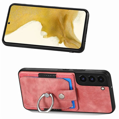 D2 For Samsung Galaxy S22 5G Cell Phone Case Ring Holder Kickstand Anti-fall Cover with Card Holder