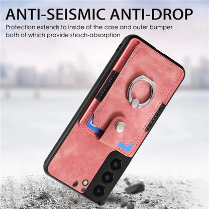 D2 For Samsung Galaxy S22 5G Cell Phone Case Ring Holder Kickstand Anti-fall Cover with Card Holder