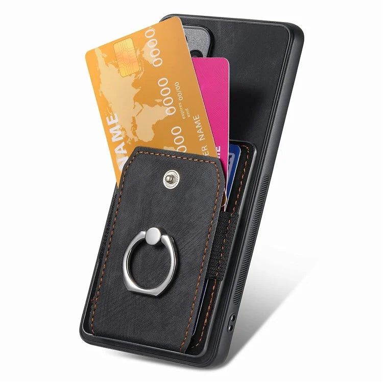 D2 For Samsung Galaxy S22 5G Cell Phone Case Ring Holder Kickstand Anti-fall Cover with Card Holder
