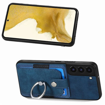 D2 For Samsung Galaxy S22 5G Cell Phone Case Ring Holder Kickstand Anti-fall Cover with Card Holder