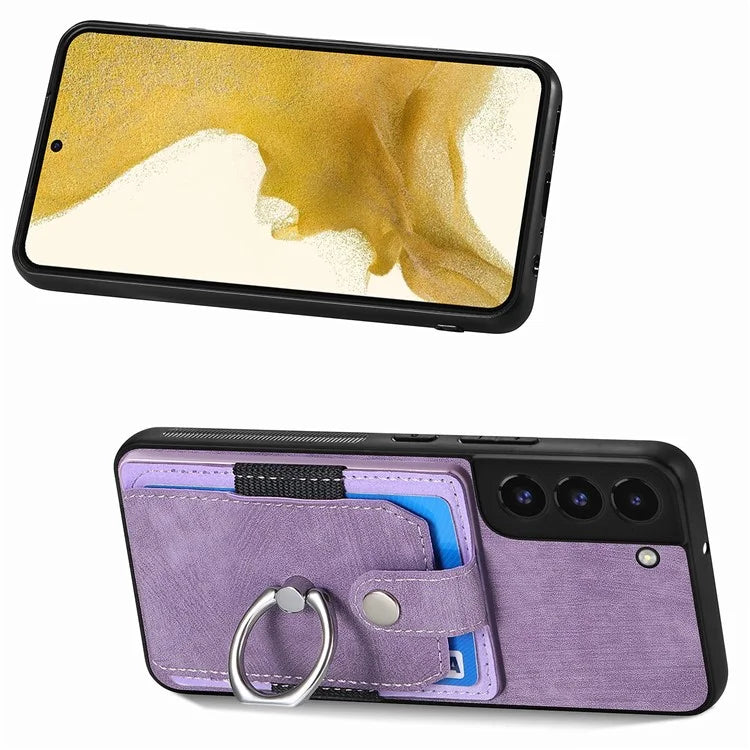 D2 For Samsung Galaxy S22 5G Cell Phone Case Ring Holder Kickstand Anti-fall Cover with Card Holder