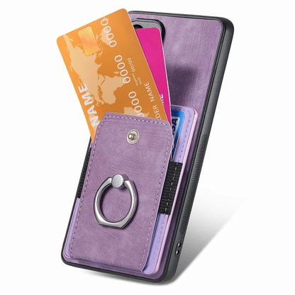 D2 For Samsung Galaxy S22 5G Cell Phone Case Ring Holder Kickstand Anti-fall Cover with Card Holder