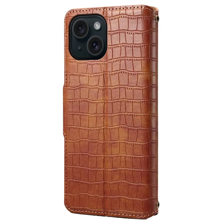 For iPhone 14 Case Crocodile Texture Leather Phone Cover with Wallet Card Slots